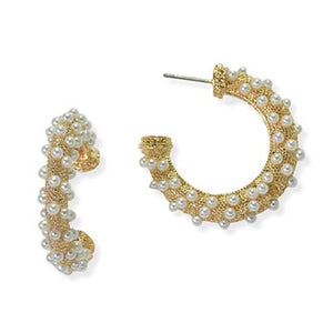 Gold and Pearl Studded Round Hoop Earrings