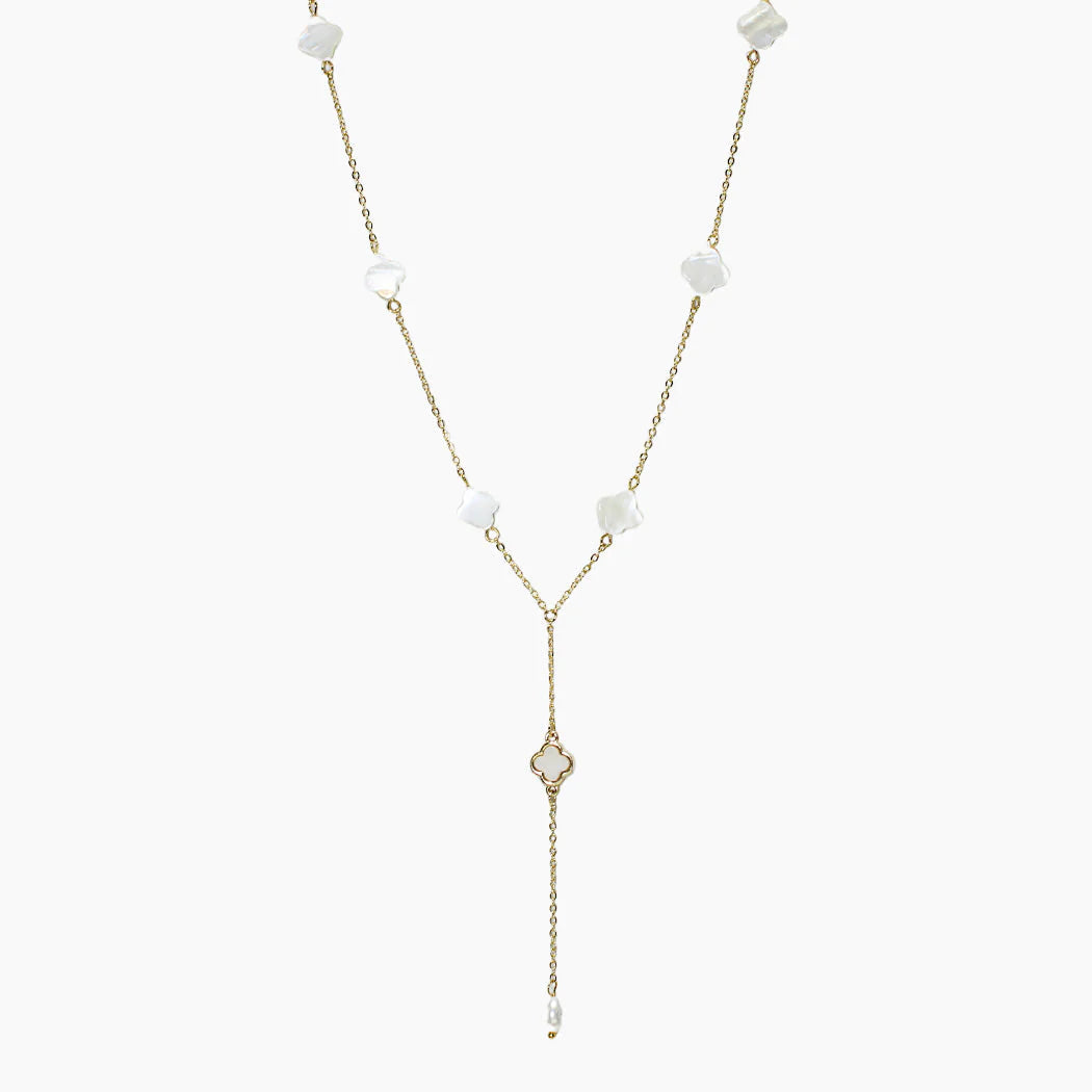 MOTHER OF PEARL CLOVER ACCENT Y-SHAPE NECKLACE