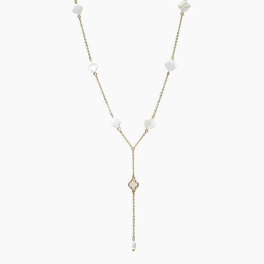 MOTHER OF PEARL CLOVER ACCENT Y-SHAPE NECKLACE