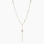 Gold Mother of Pearl Clover Accent Y-shape Necklace