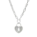 Silver Pave Heart Lock Pendant Necklace