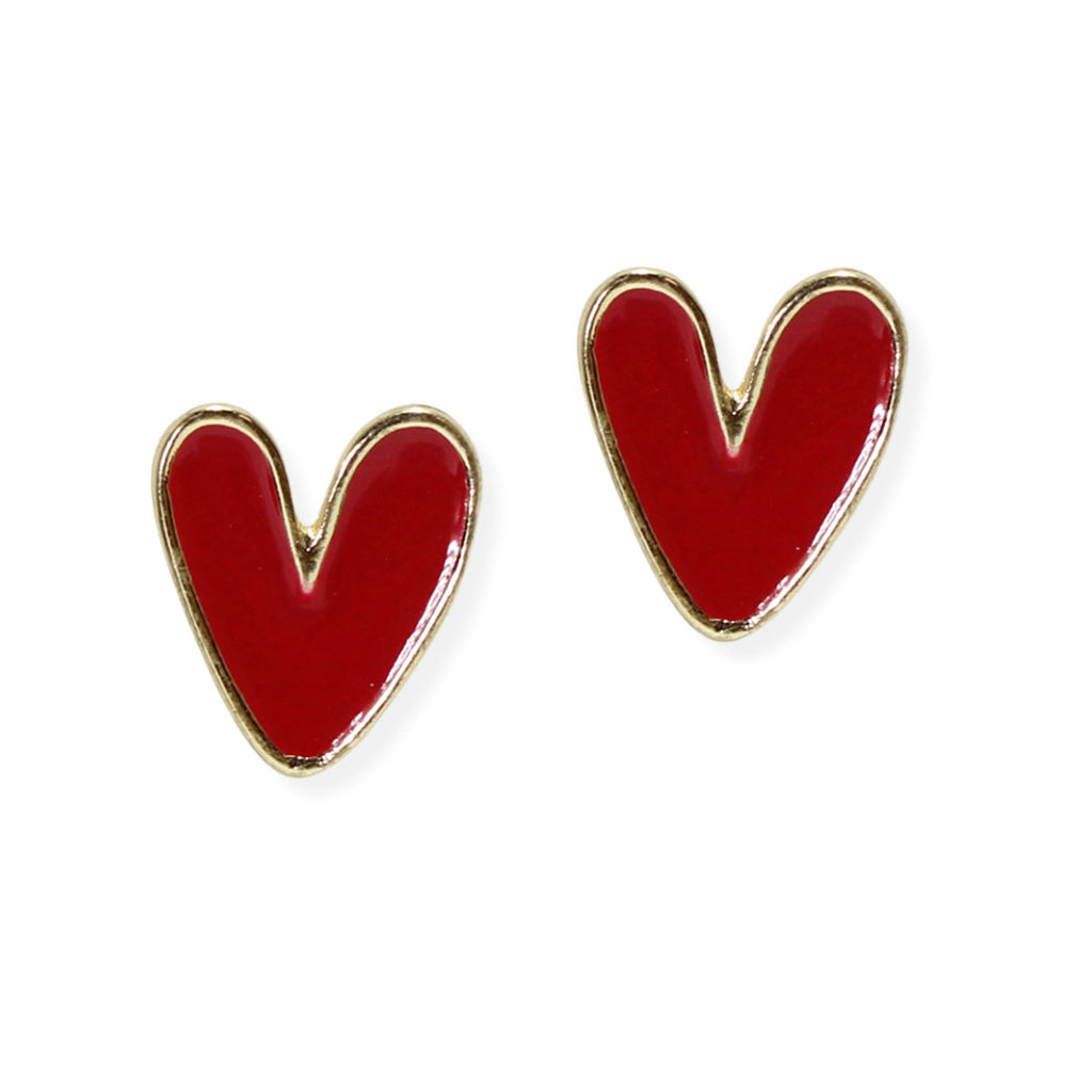 Gold/Red Enamel Heart Stud Earrings