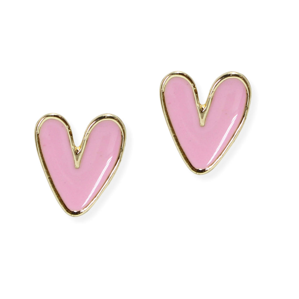 Gold/Pink Enamel Pave Heart earrings