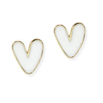 Gold/White Enamel Heart Stud Earrings