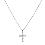 Silver/Cream Cross Pearl Accent Stainless Steel Pendant Necklace