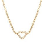 Gold/Cream Cutout Heart Pearl Pendant Necklace