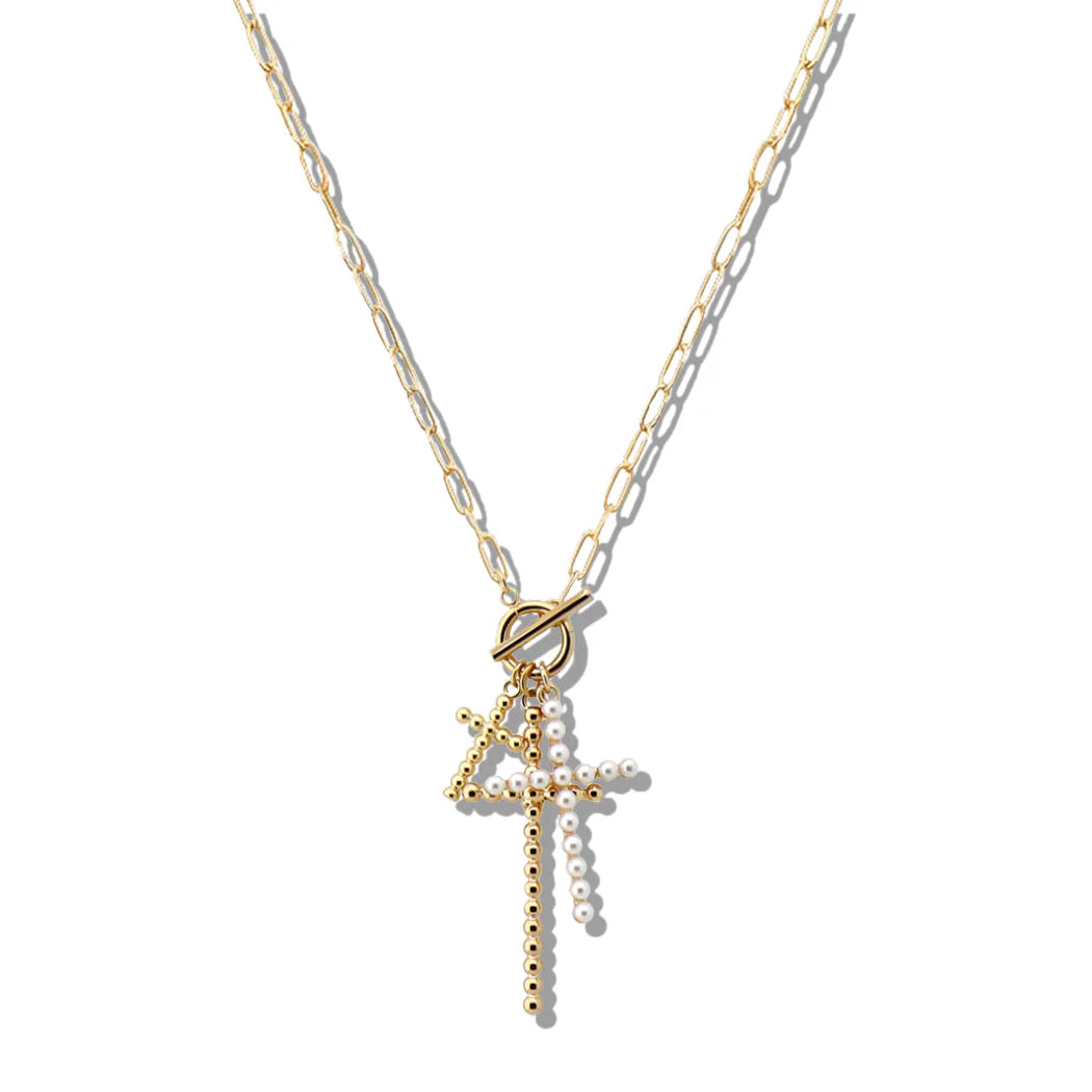 Pearl Cross Charm Necklace
