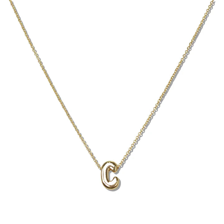 Gold Dainty Bubble Letter Pendant Necklace