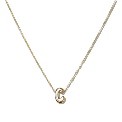 Gold Dainty Bubble Letter Pendant Necklace