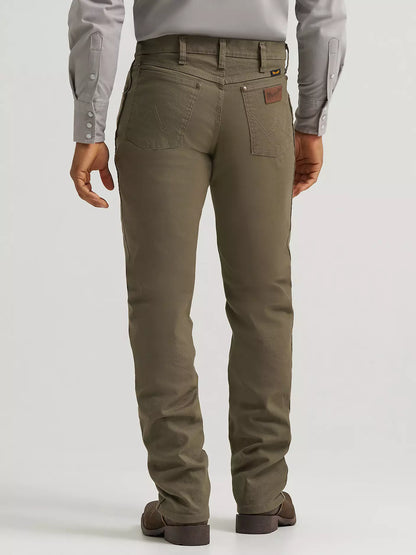 Men's Wrangler Sea Turtle Green Premium Performance Tough Comfort Cowboy Cut Regular Fit Canvas Jean