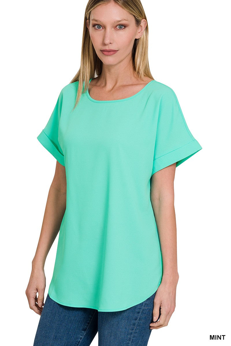 Mint Woven Boat Neck Top