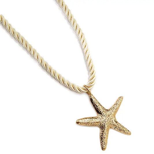 Ivory Wrapped Cord with Gold Large Starfish Charm Necklace