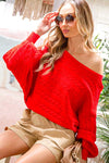 Red Cable Knit Dolman Sleeve Sweater