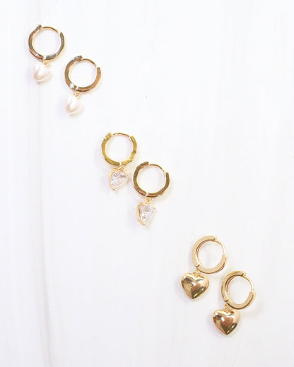 Hap Heart Huggie Earring Set Gold