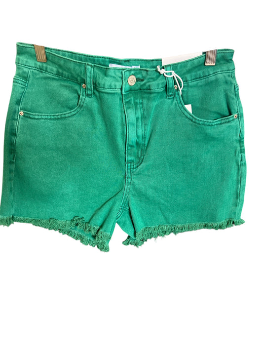zenana dark green acid washed frayed cotton shorts