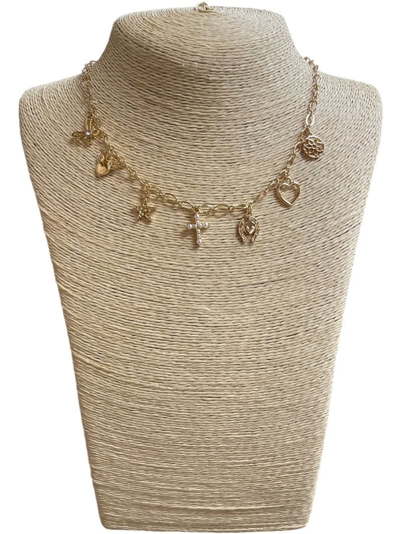 SMALL MULTI CHARM GOLD NECKLACE