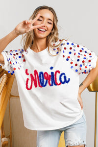 Metallic letter American theme spangled raglan top