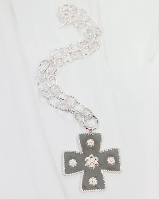 Carol Large Cross Charm Necklace Silver