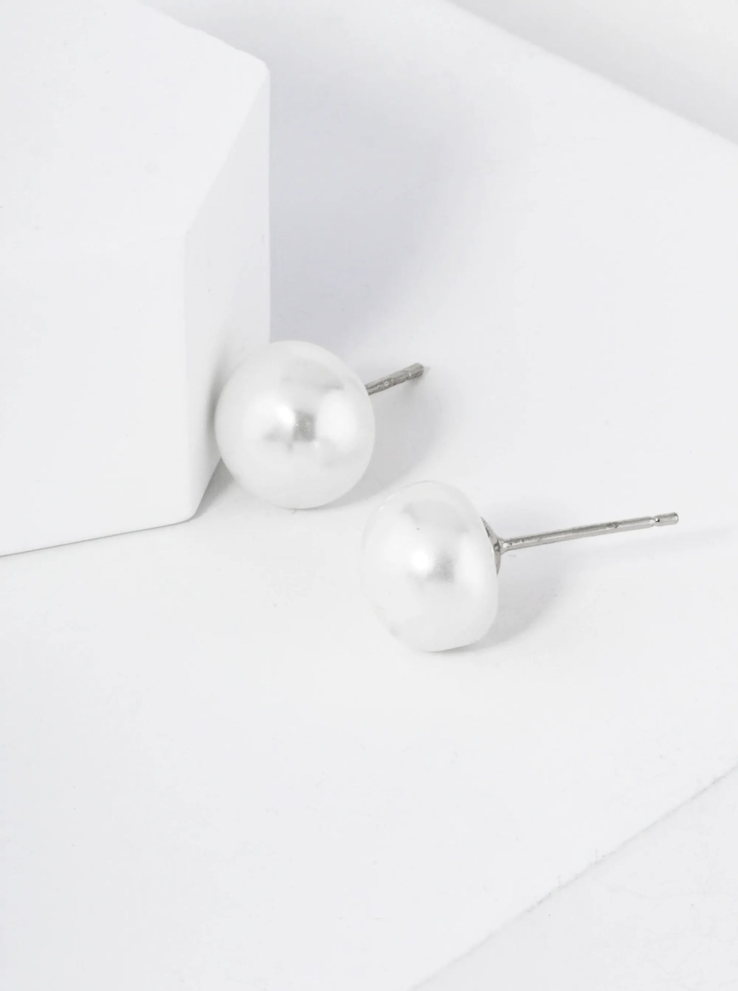 Silver 10mm Pearl Button Earrings