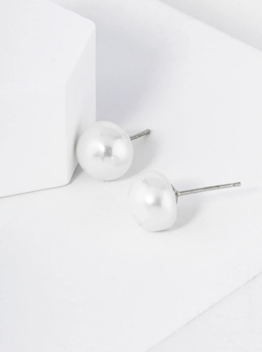 Silver 10mm Pearl Button Earrings