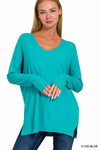 Zenana Ice Blue Viscose Front Seam Sweater