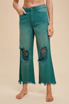 Anniewear Distressed Deep Green Wide Straight Jeans