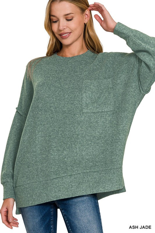 Zenana Kelly Green Brushed Melange Drop Shoulder Oversized Sweater