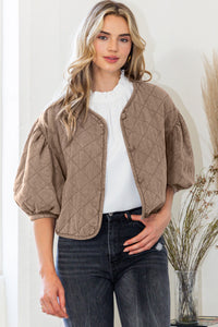 Washed Brown Quilted Cropped Jacket