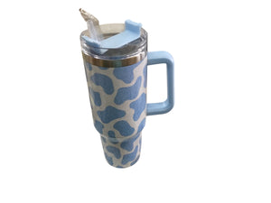 Blue and White Cow Print Tumbler