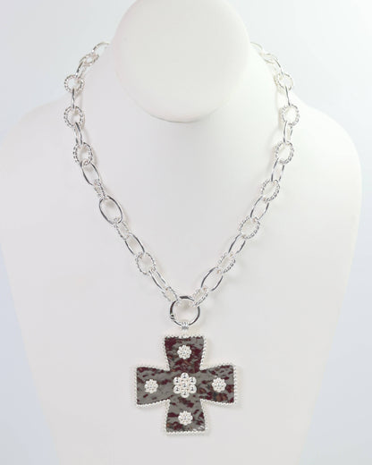 Caroline hill  Large Cross Charm Necklace Silver