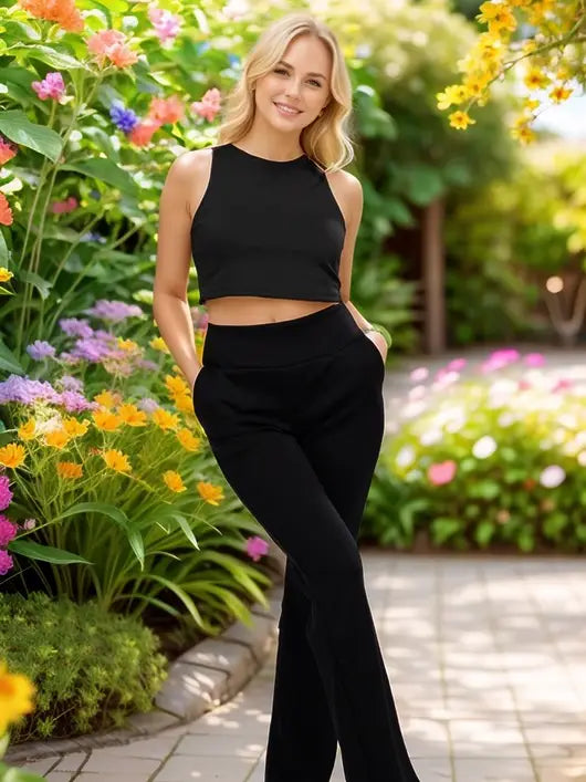 Solid Black Modal Scuba Pants