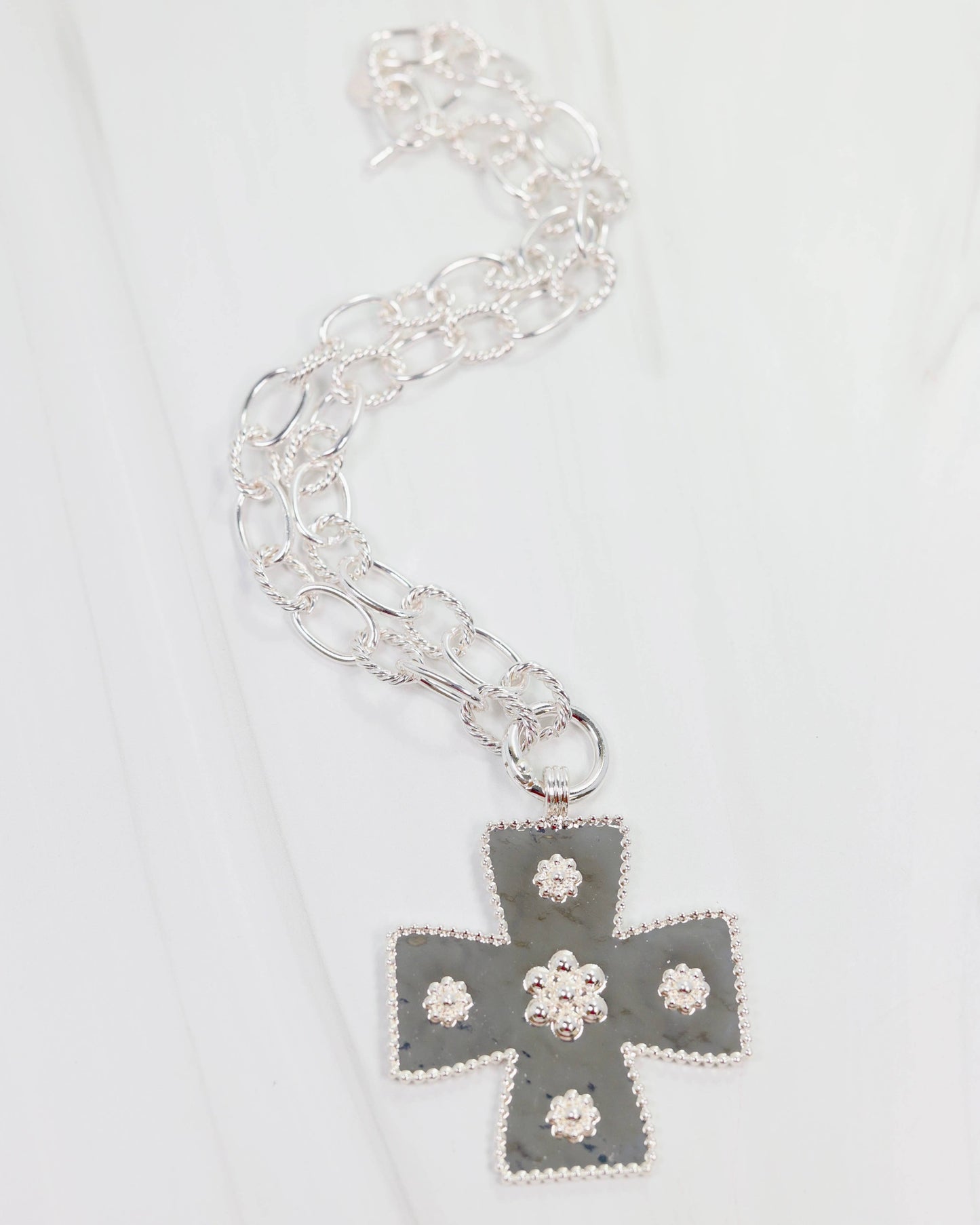 Caroline hill  Large Cross Charm Necklace Silver
