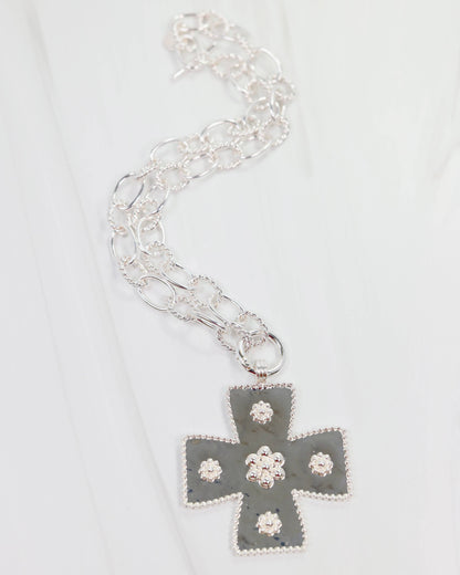Caroline hill  Large Cross Charm Necklace Silver