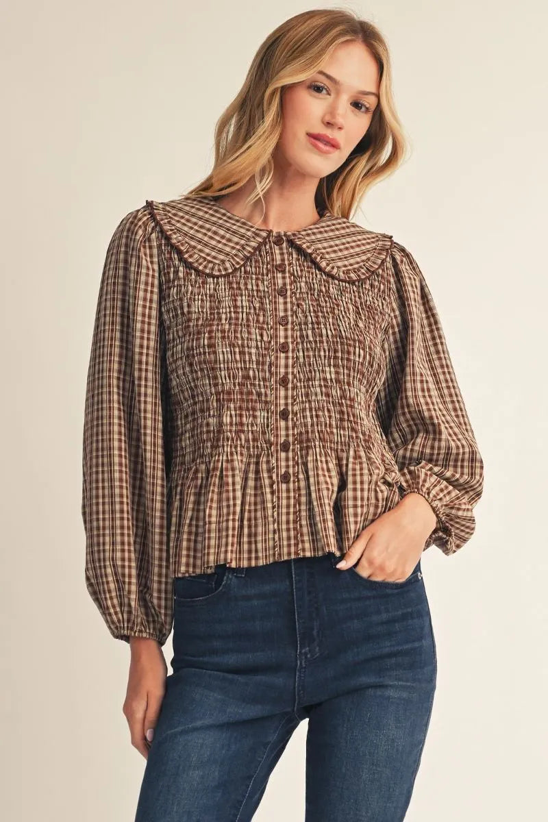 The Lucy Brown Smocked Top