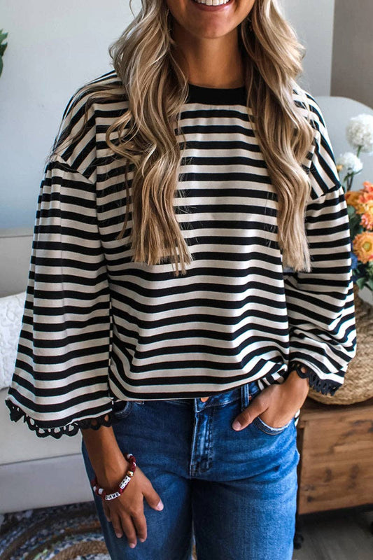 Striped Ruffle Sleeve crewneck
