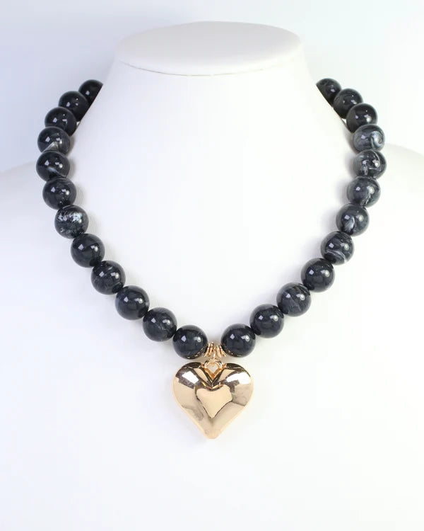 Marjorie Marble Beaded Heart Necklace