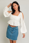 White Cold Shoulder Square Neck Top