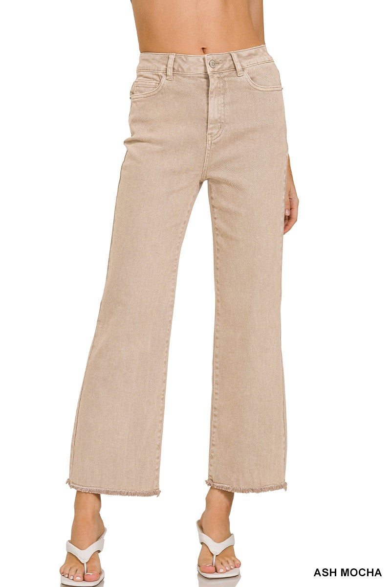 Zenana Ash Mocha Acid Washed High Waist Frayed Bootcut Pants