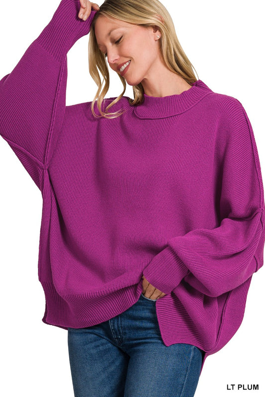 Light Plum Side Slit Oversized Sweater