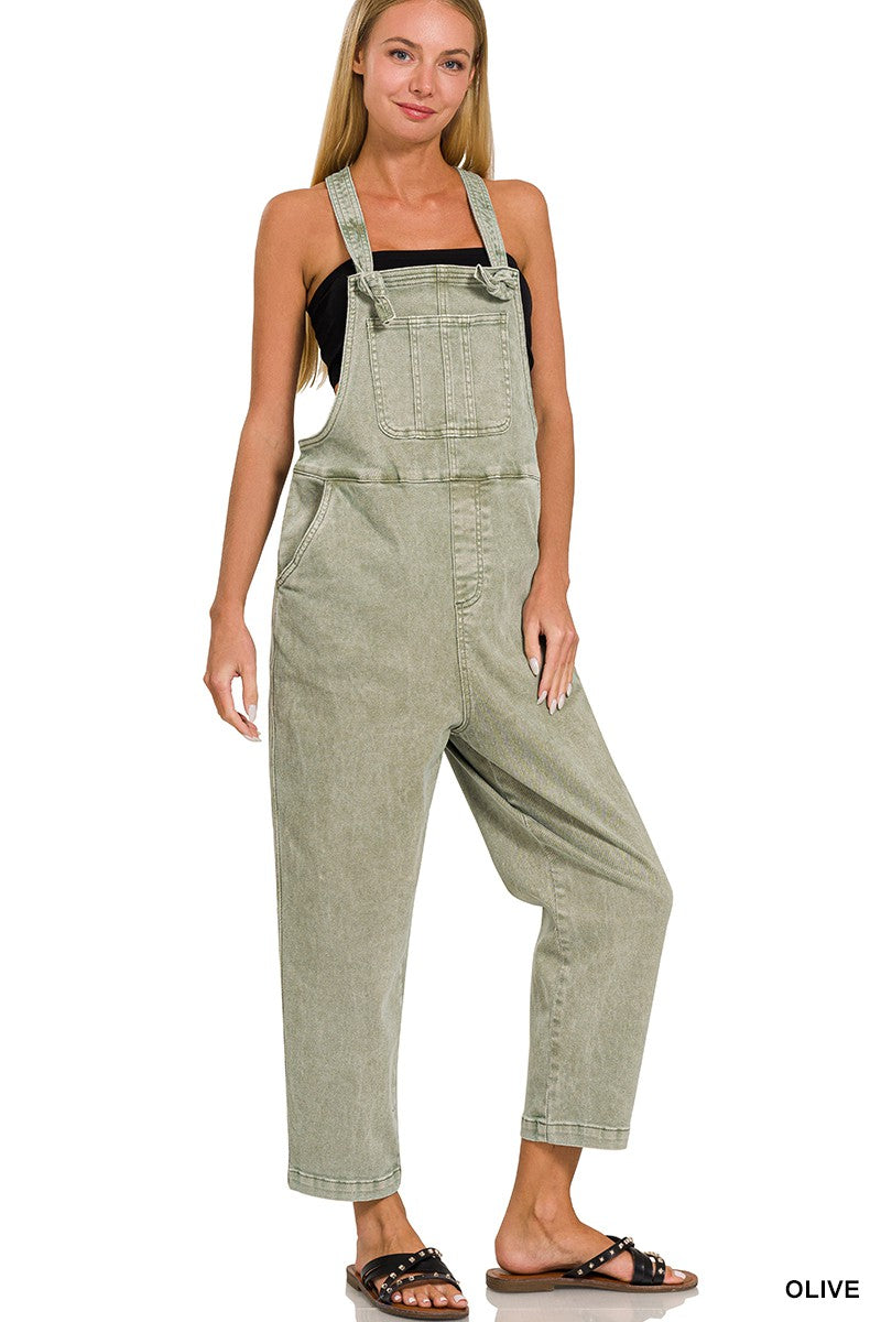 Washed Knot Strap Relax Fit Overalls