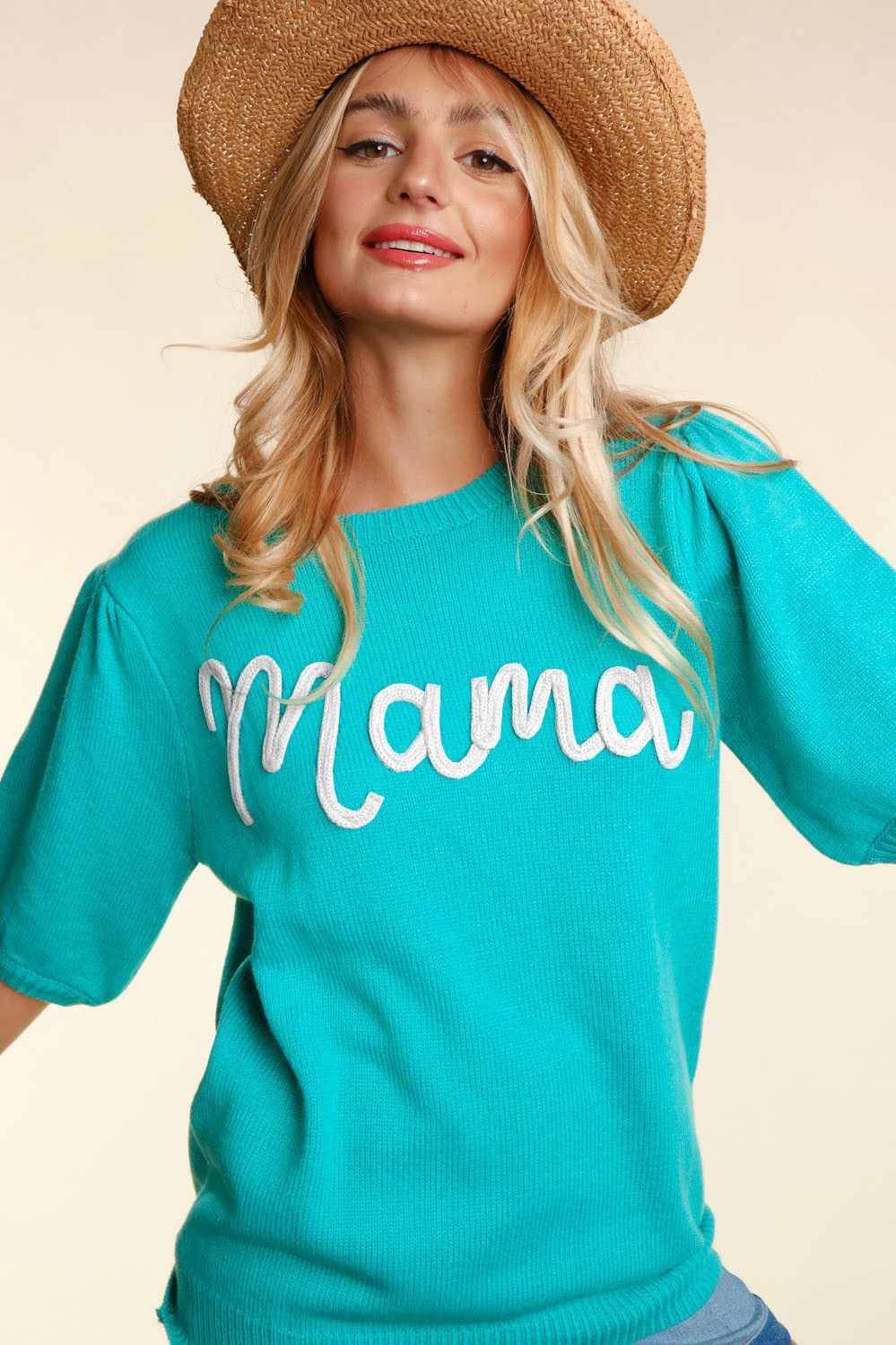 Mama Pop Up Letter Short Sleeve Sweater