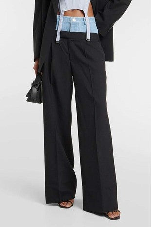 Spliced Denim Straight Leg Pants