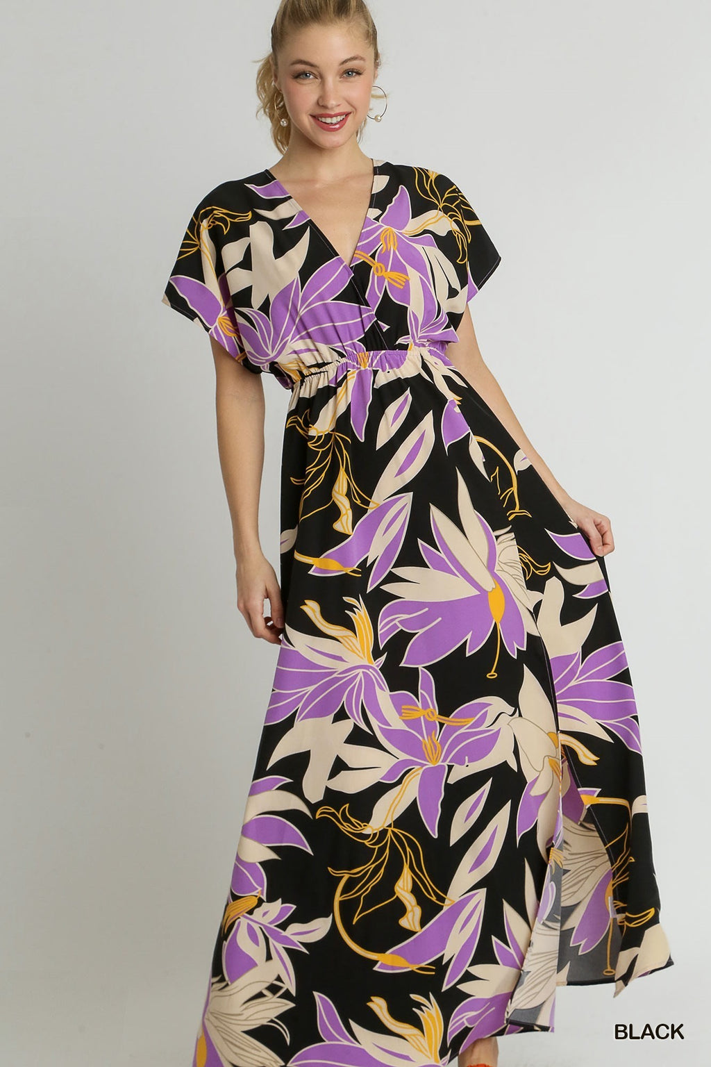 Floral Print Aline Maxi Dress With Side Slit