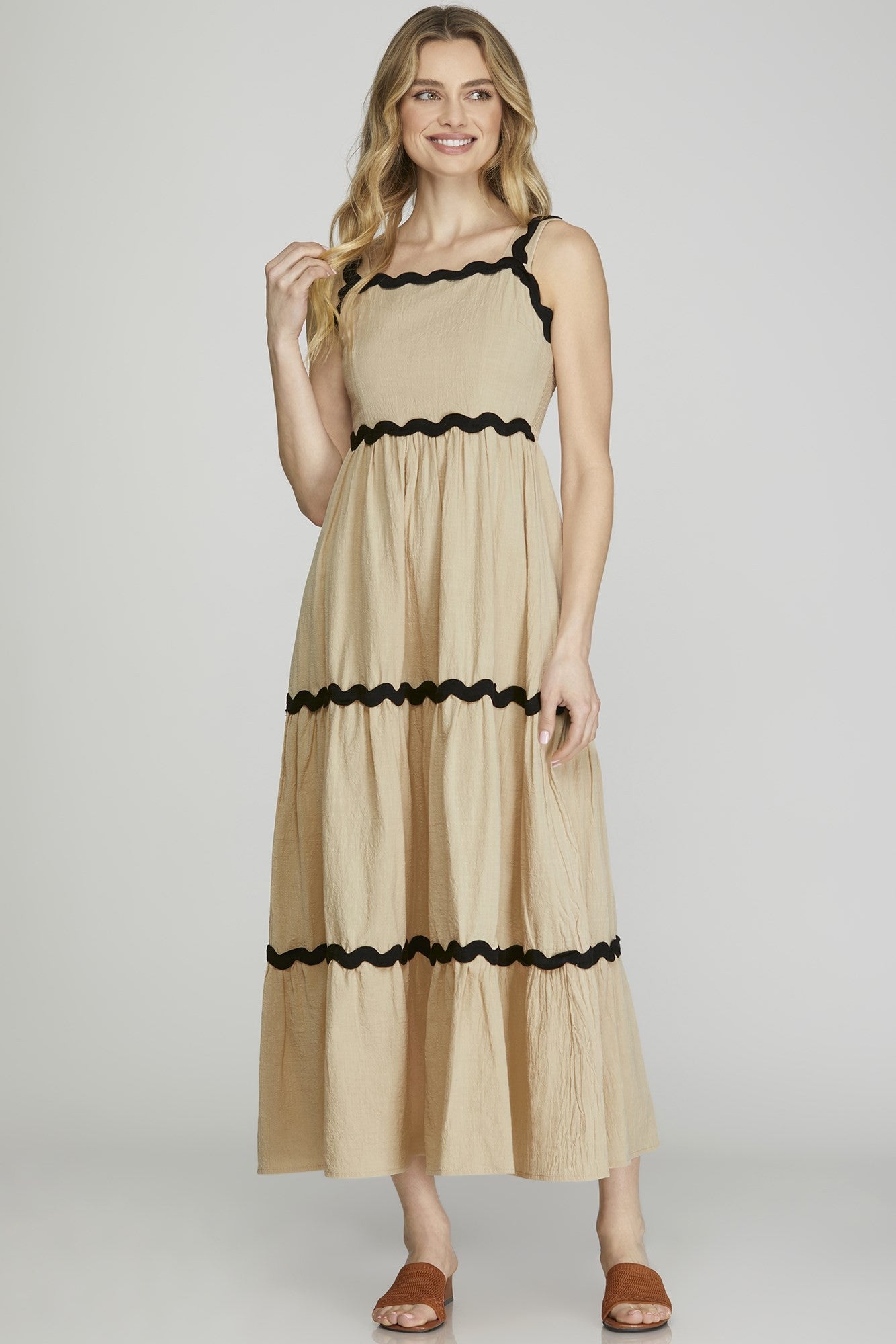 Scallop Tiered Woven Midi Dress