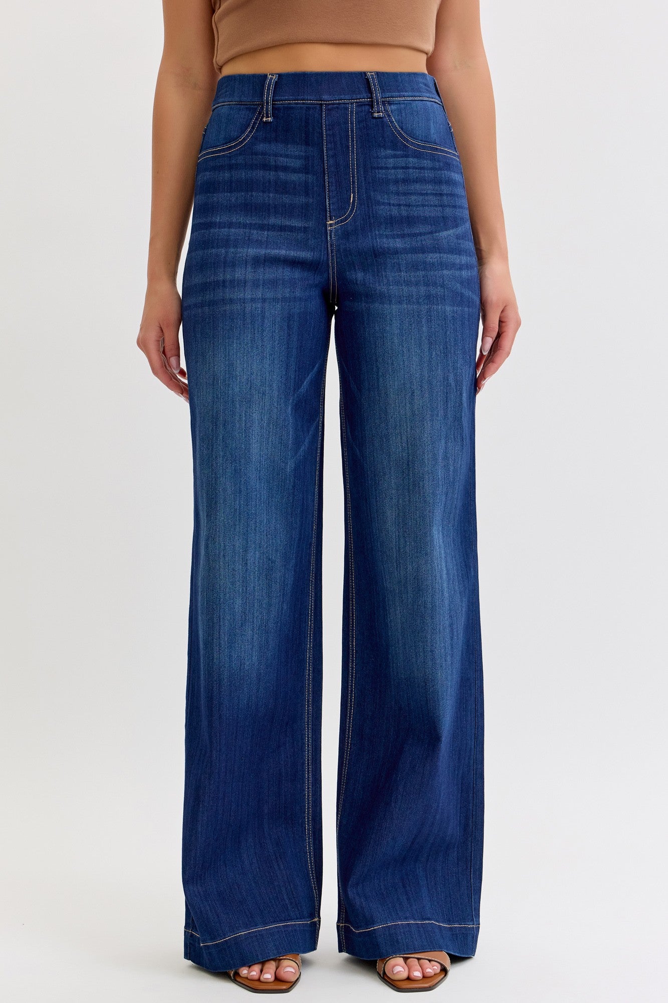 Cello Dark Denim High-Rise Pull On Wide Leg Jeans