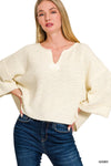 Front Slit 3/4 Sleeve Sweater