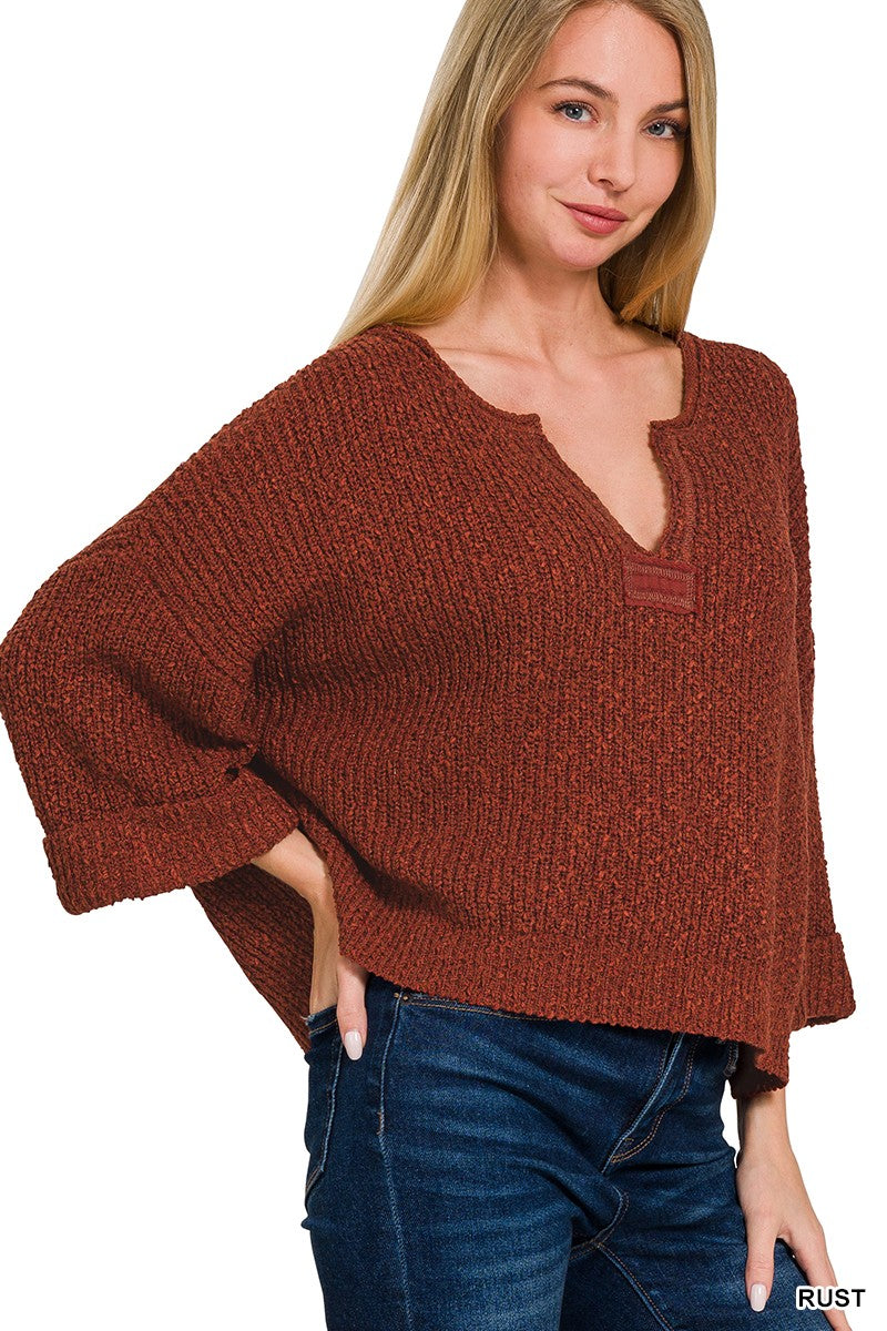 Front Slit 3/4 Sleeve Sweater