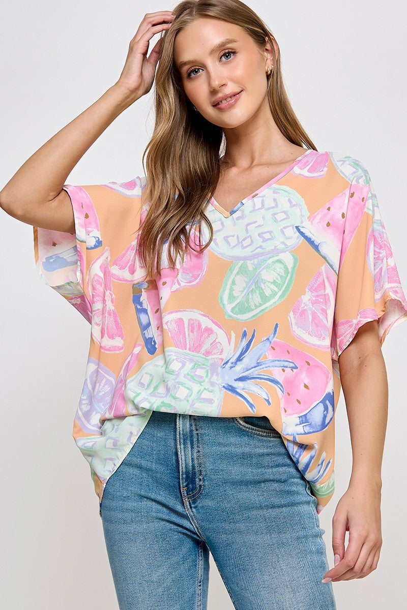 Fruit Printed Oversized Top