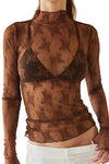 Dark Brown Sheer Lace Mesh Top