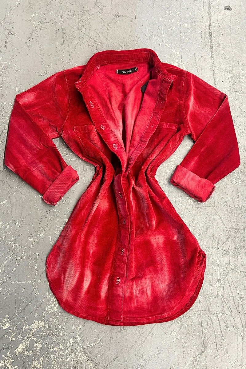 Red Tie Dye Corduroy Tunic Shirt